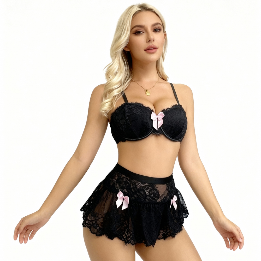 Anabelle - BH-Set - Tanga mit Rüschen Rosa Schleifen