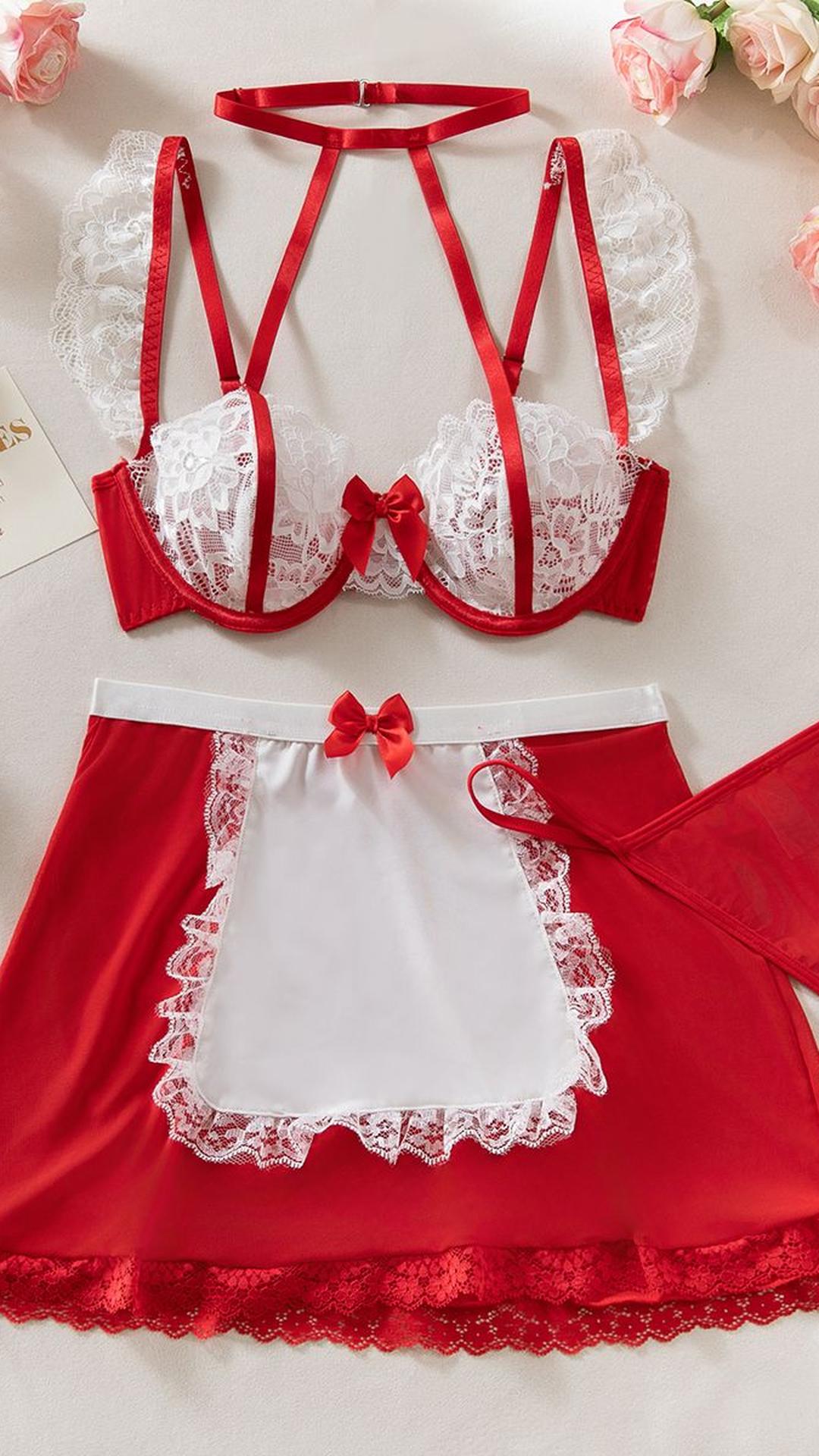 Louise - Dentelle rouge et blanc - French Maid