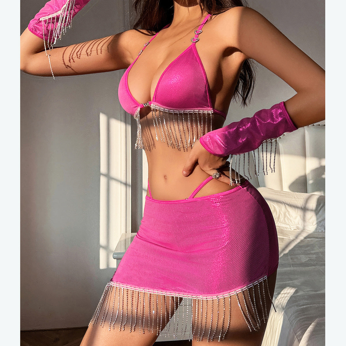 Ensemble Glamour Fuchsia à Franges Strass