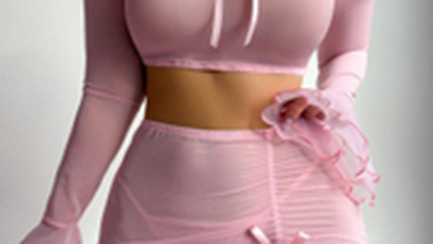 Bella - Pink long sleeve top set - Thong - Long skirt