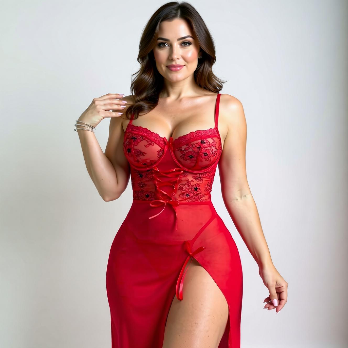 Dahlia - Robe de nuit glamour en rouge passion