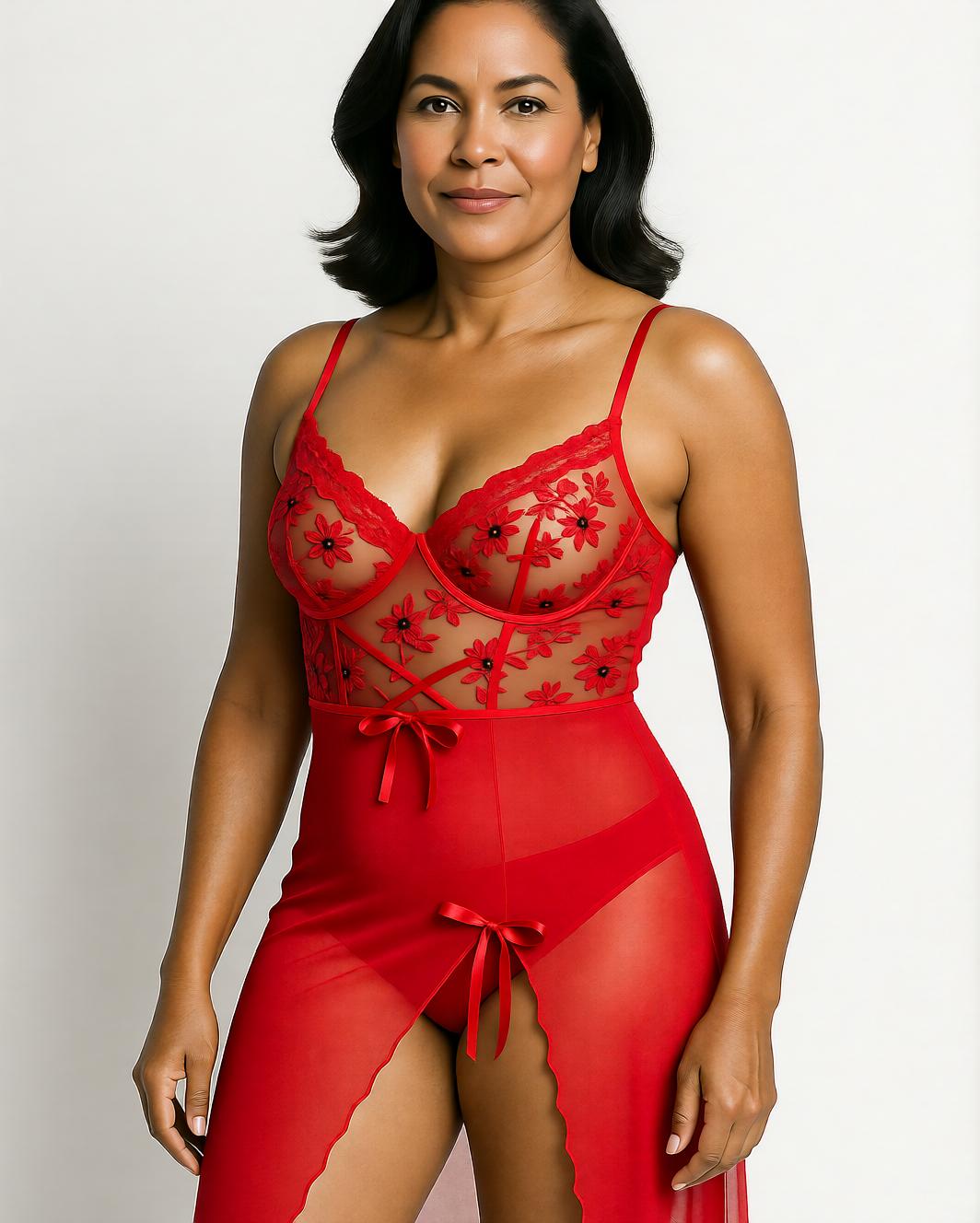 Dahlia - Robe de nuit glamour en rouge passion