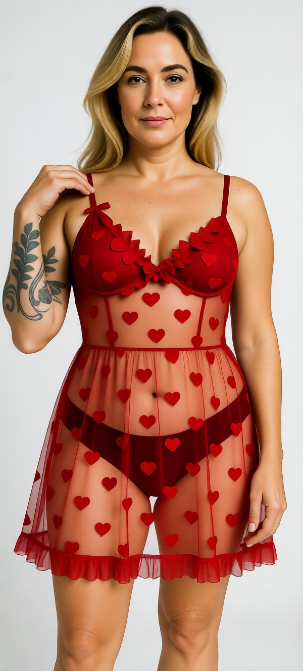 Valentina - Robe de Nuit Romantique en Tulle Rouge