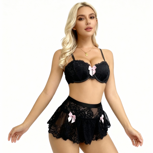 Anabelle - BH-Set - Tanga mit Rüschen Rosa Schleifen