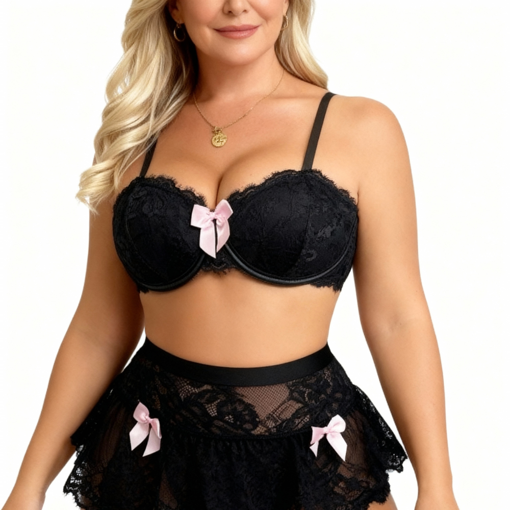 Anabelle - BH-Set - Tanga mit Rüschen Rosa Schleifen