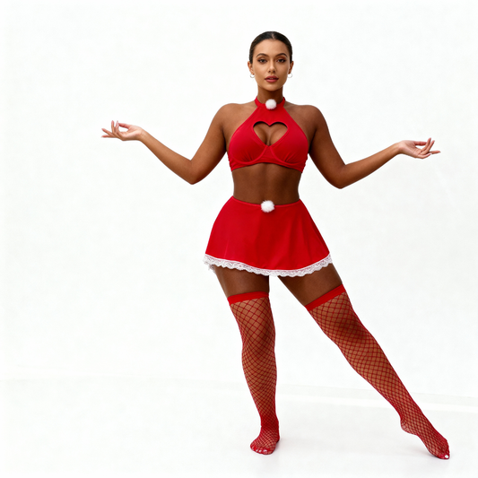 Alessandra - Ensemble Lingerie Rouge Sexy avec Bas Résille