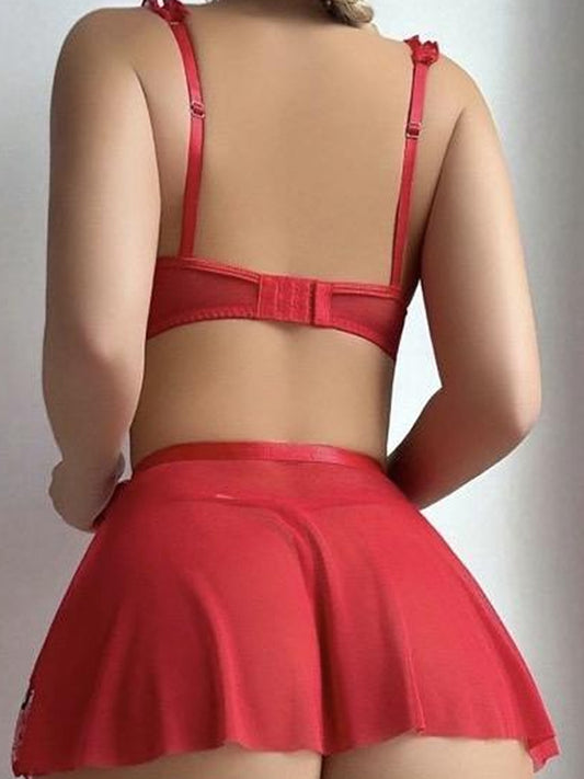 Fanny - Rotes Blumenset mit Rock und Spitze