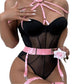 Noémie - Elegant Black Bodysuit with Pink Details