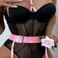 Noémie - Elegant Black Bodysuit with Pink Details