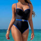 Azura - Black blue one-piece swimsuit with buckle