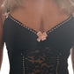 Victoria - Schwarzes Korsett mit rosa Details
