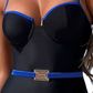 Azura - Black blue one-piece swimsuit with buckle