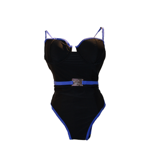 Azura - Black blue one-piece swimsuit with buckle