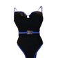 Azura - Black blue one-piece swimsuit with buckle