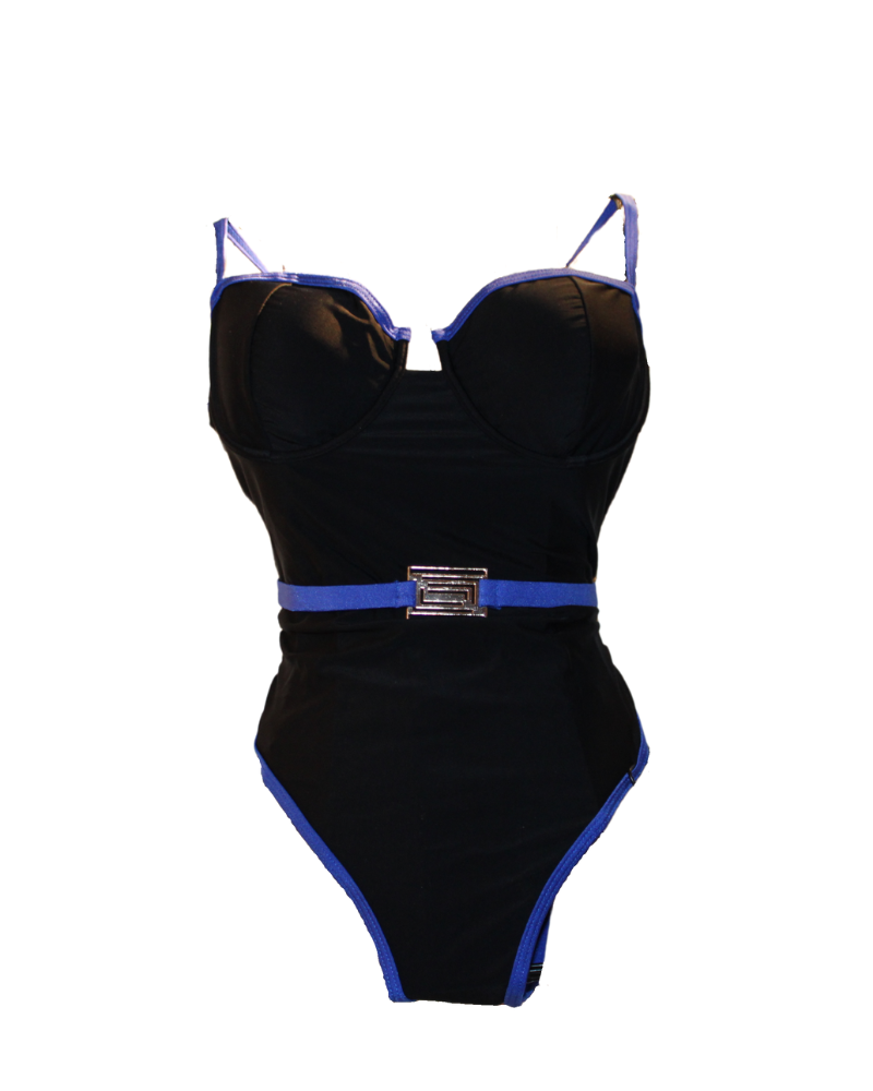 Azura - Black blue one-piece swimsuit with buckle