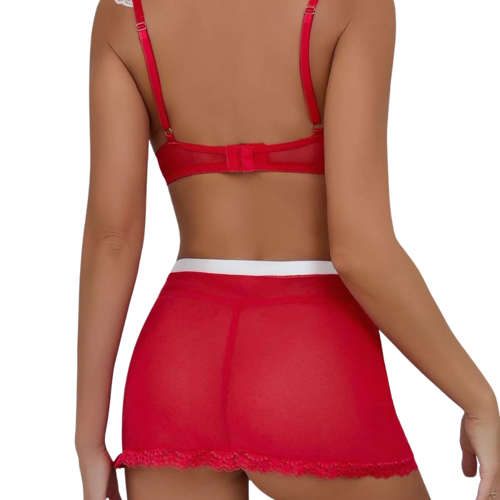 Louise – Ensemble French Maid en Dentelle Rouge et Blanche