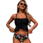 Calypso - Maillot de bain Bustier noir Culotte fleurie