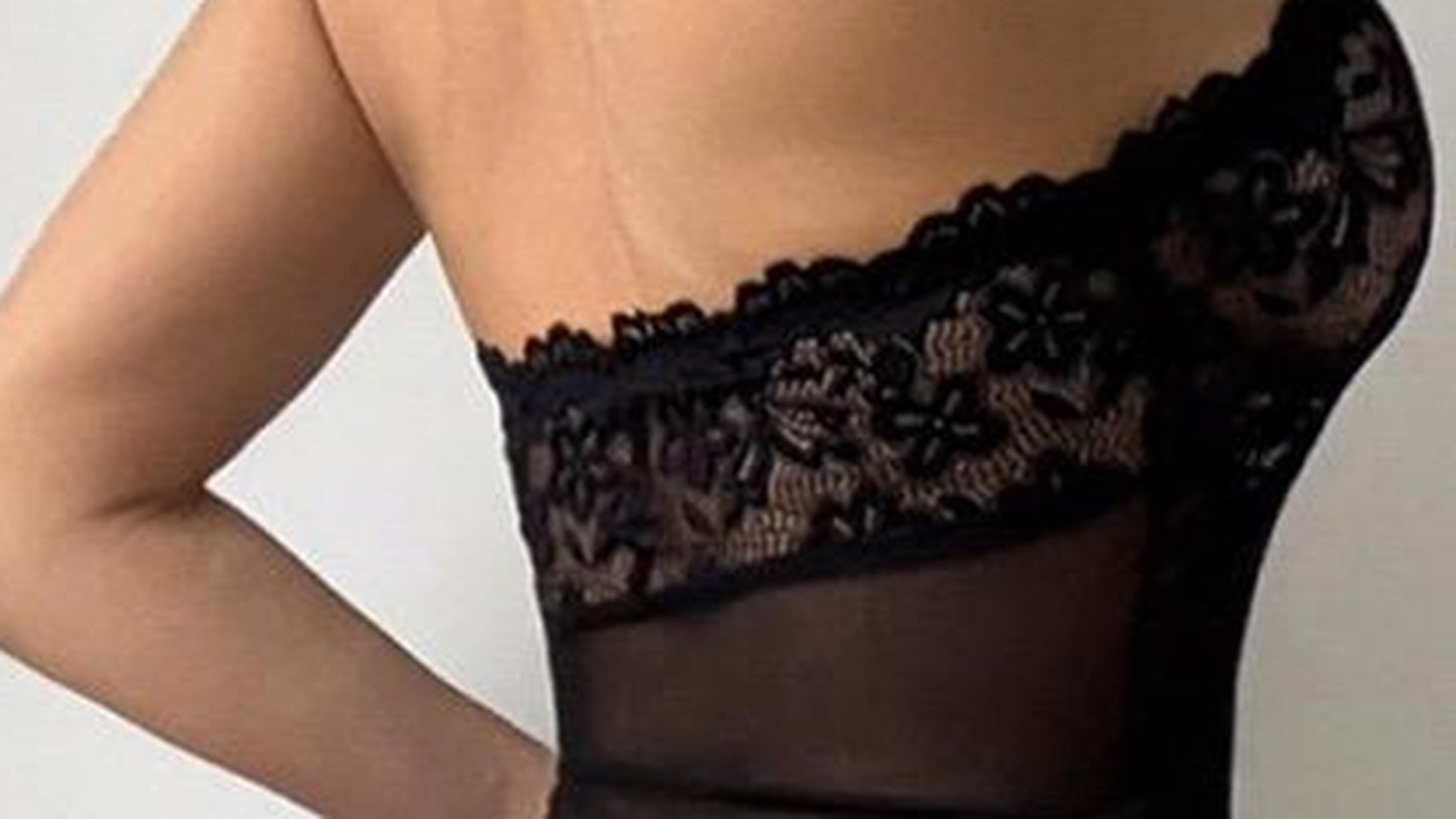 Dina - Robe de nuit noire légère + String
