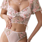 Julia - BH-Set mit Ärmeln
 - String - Rosa gestickte Schmetterlinge
