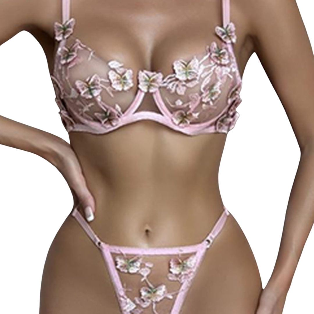 Louane - Ensemble léger soutien gorge - tanga - Motifs papillons