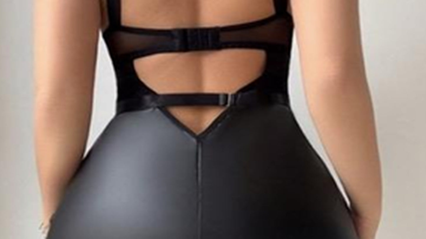 Riley - Faux Leather Bodycon Dress with Straps - Thong - Necklace